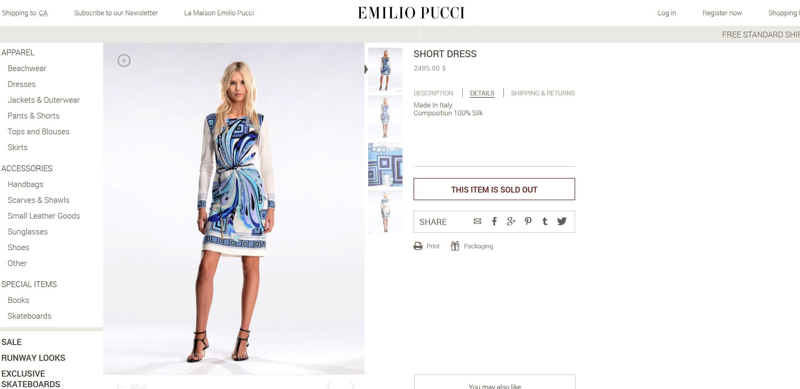 Emilio Pucci - Robe en soie imprimée blanche et bleue avec ceinture, non portée en vente 9