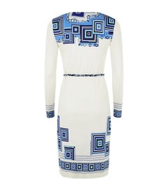 UNWORN Emilio Pucci Whites & Blues Signature Print Silk Dress with Belt