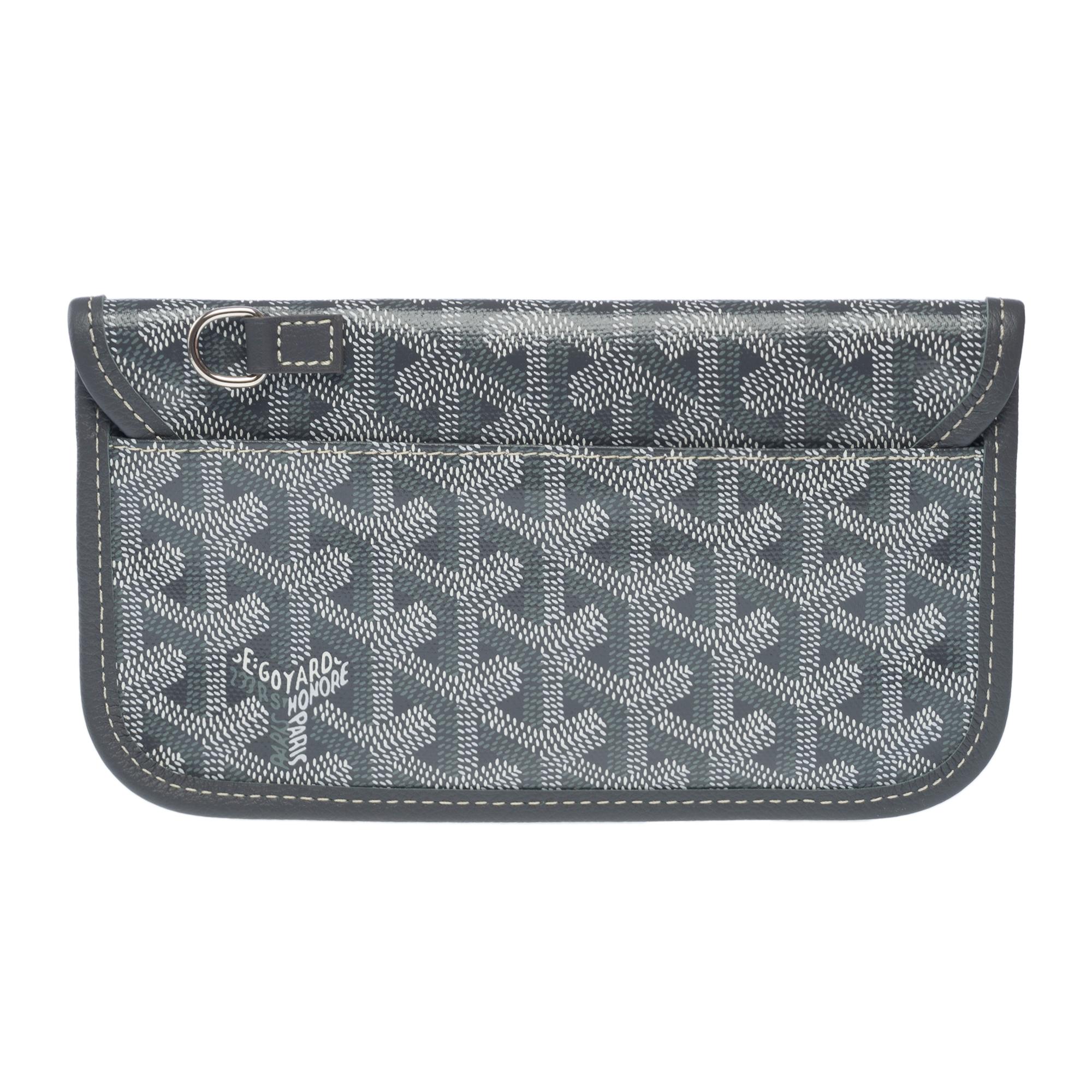 Women's New Goyard Saint-Louis Pouch in grey and white canvas, SHW For Sale