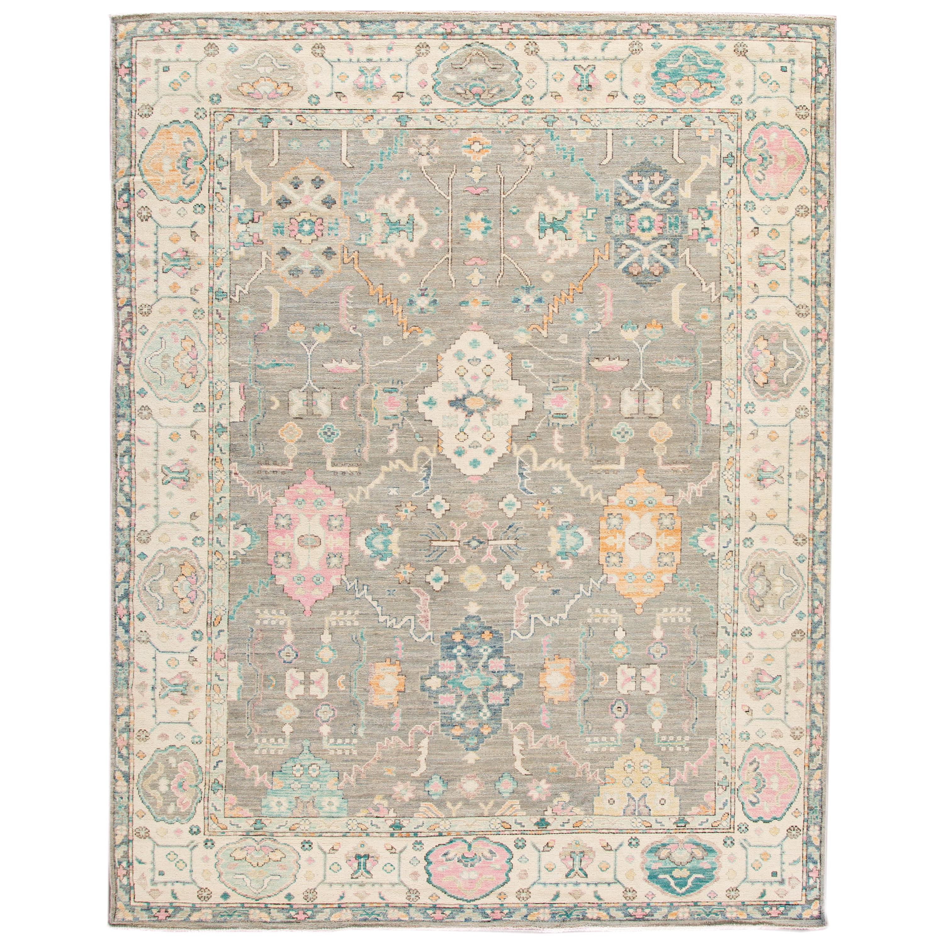 Gray Modern Oushak Handmade Wool Rug For Sale at 1stDibs