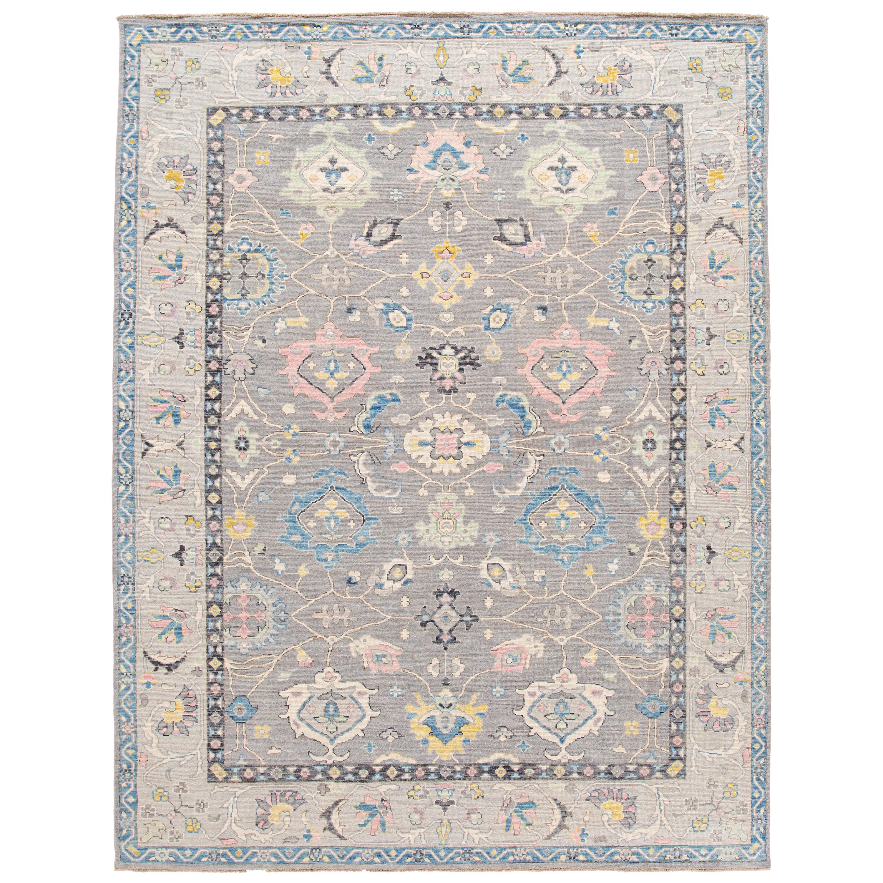 Nouveau tapis gris moderne Oushak en laine fait à la main