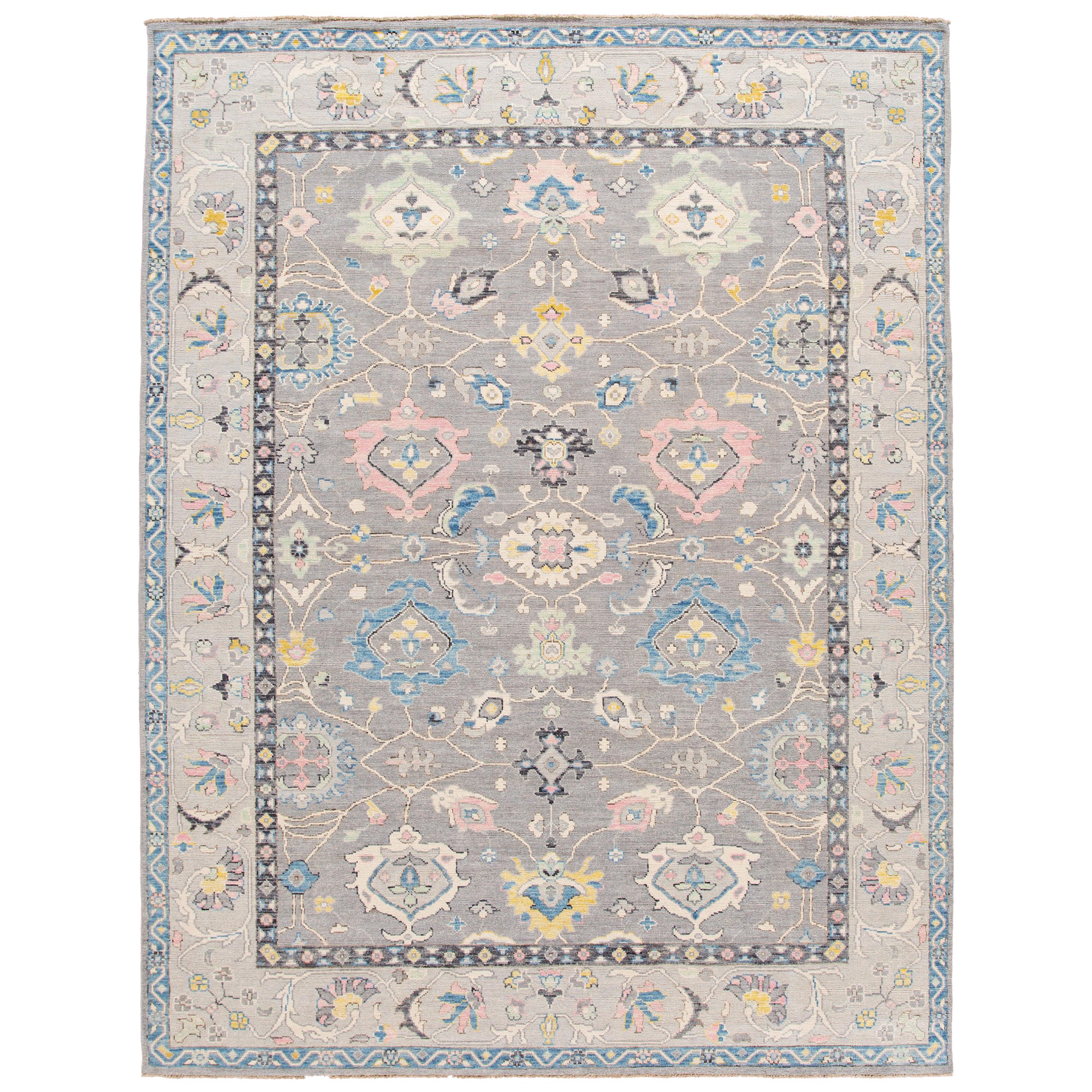 New Gray Modern Oushak Handmade Wool Rug For Sale