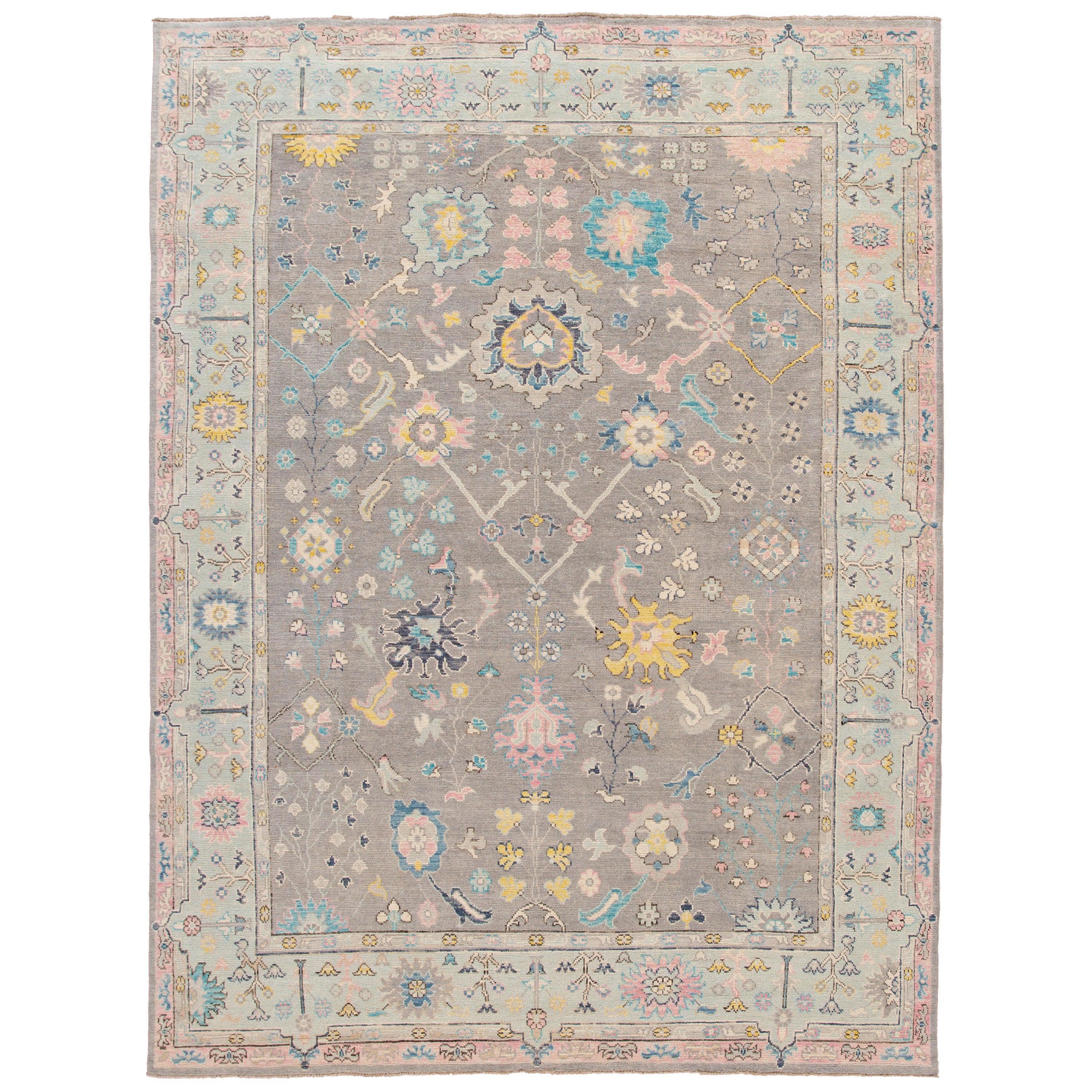 New Gray Modern Oushak Style Wool Rug For Sale