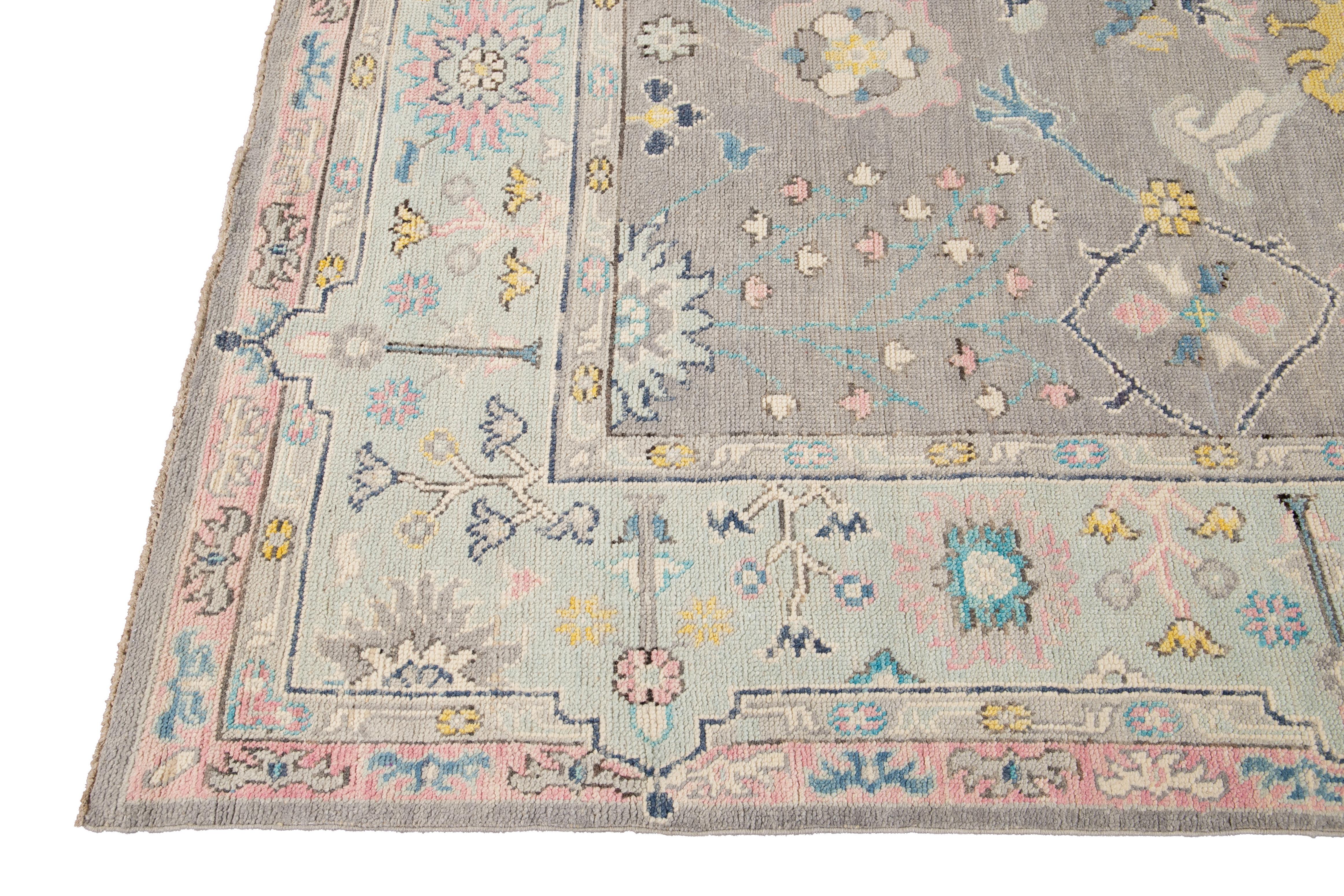 New Gray Modern Oushak Style Wool Rug In New Condition For Sale In Norwalk, CT