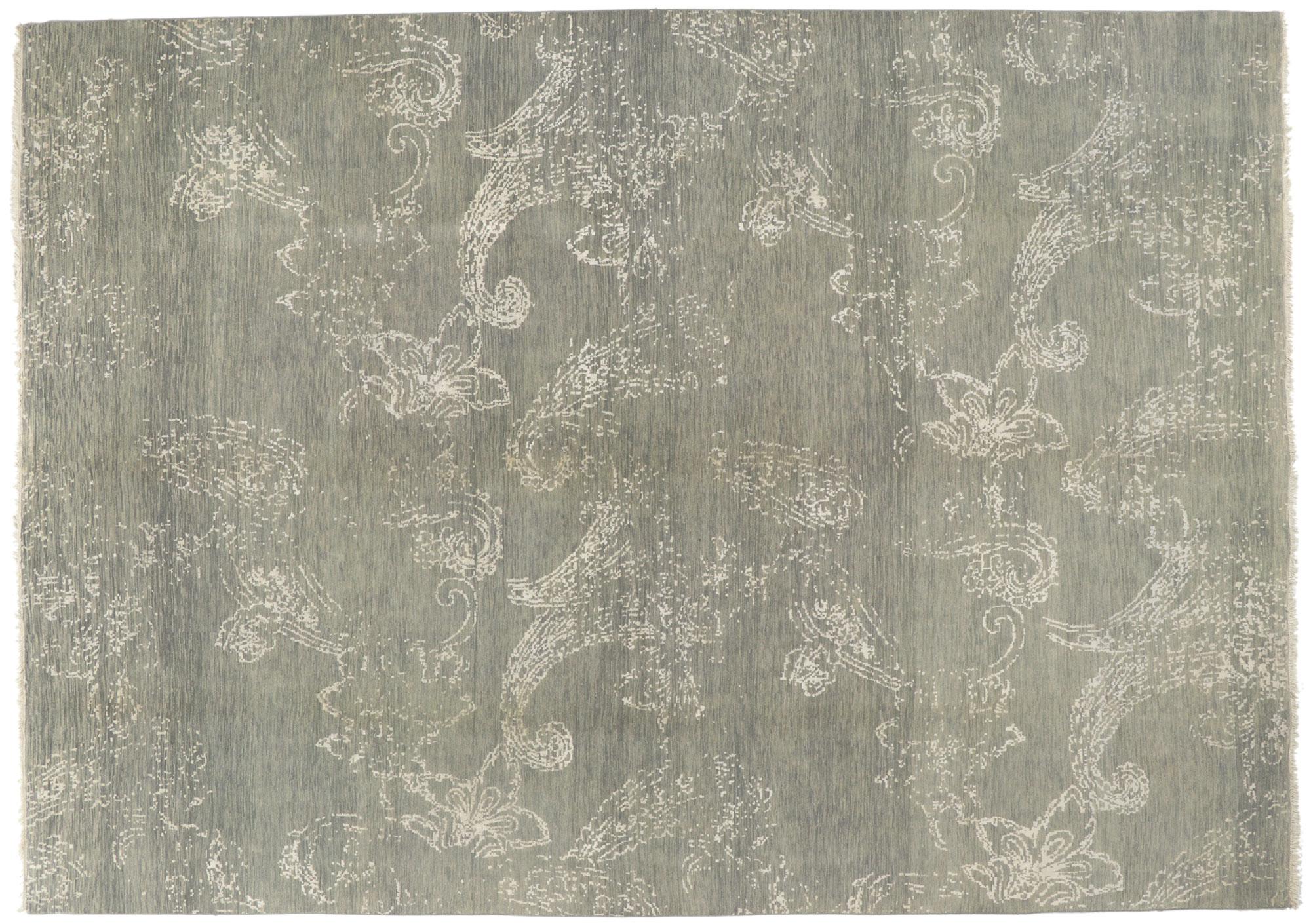 New Gray Transitional Area Rug with Modern Erased Design For Sale 3