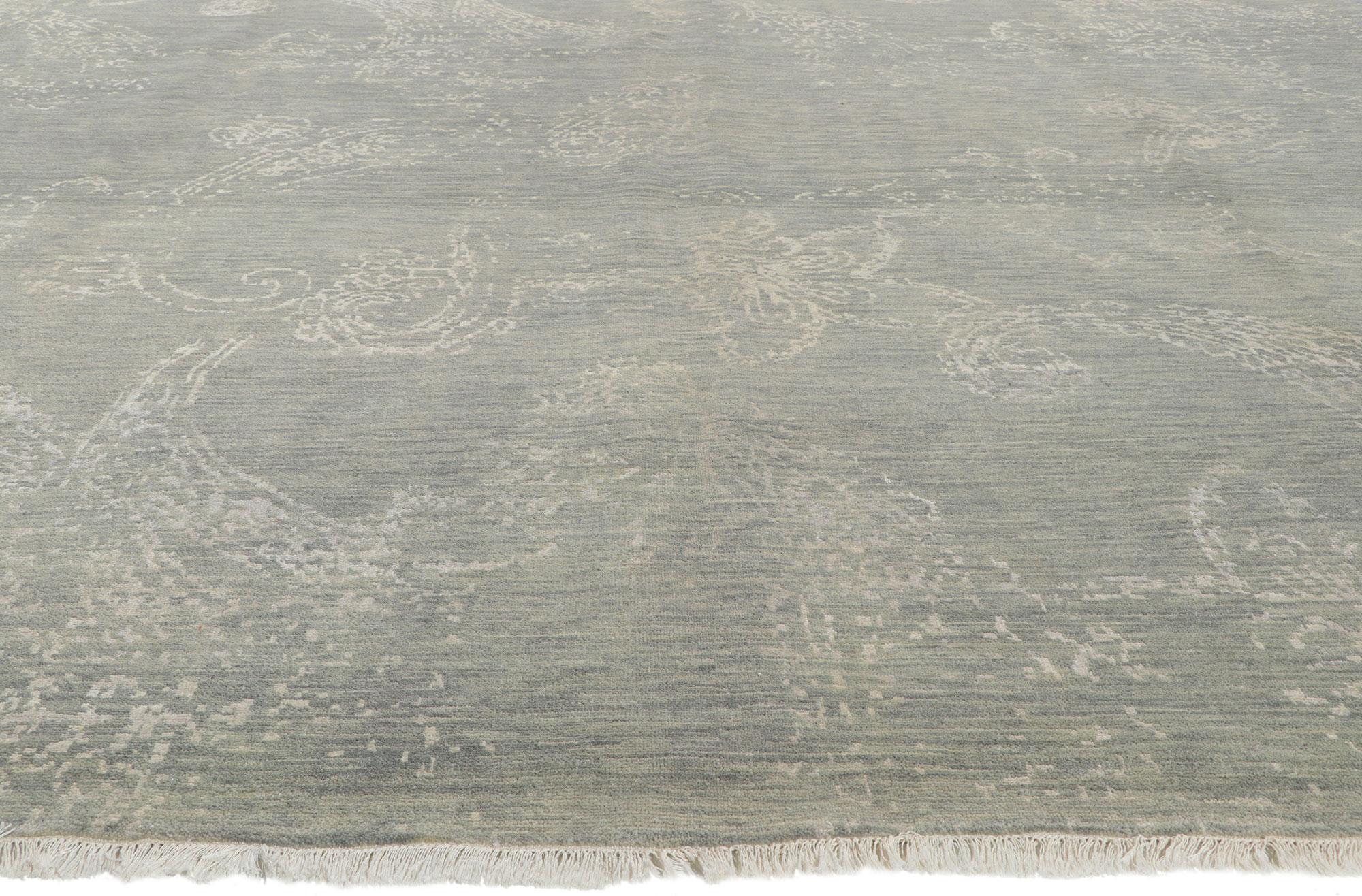 Hand-Knotted New Gray Transitional Area Rug with Modern Erased Design For Sale
