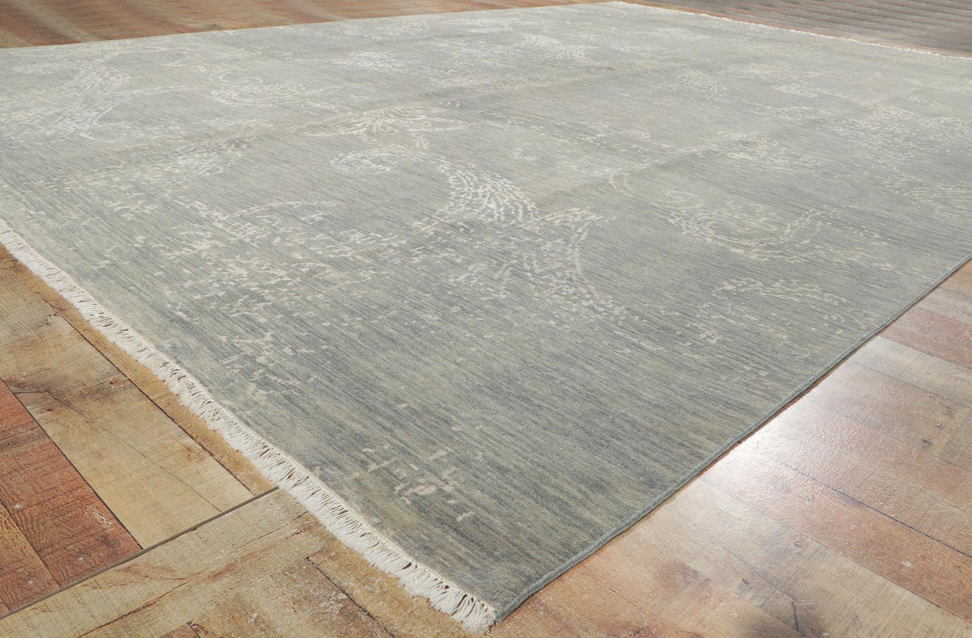 Wool New Gray Transitional Area Rug with Modern Erased Design For Sale