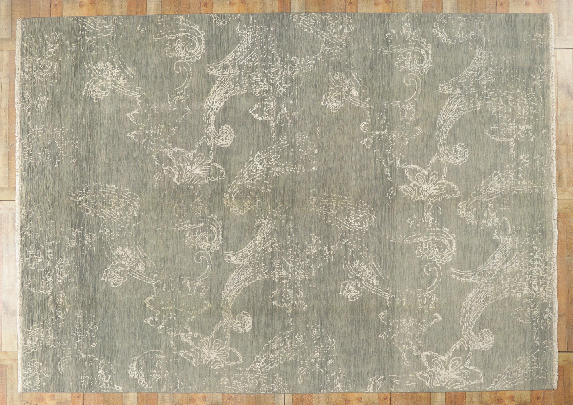 New Gray Transitional Area Rug with Modern Erased Design For Sale 2