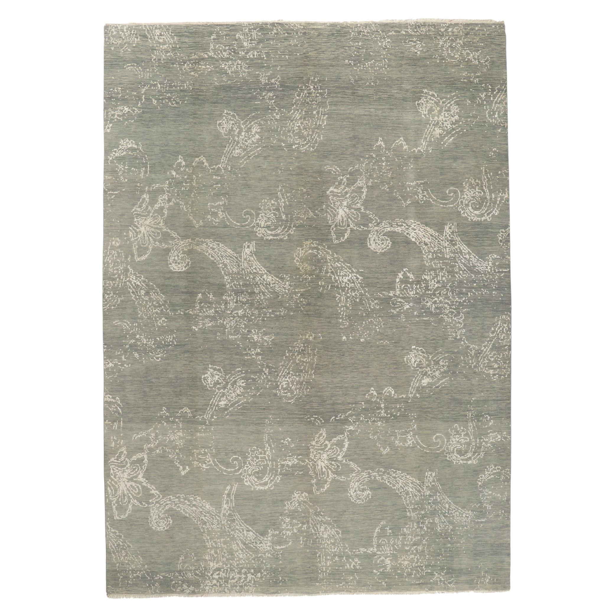 New Gray Transitional Area Rug with Modern Erased Design For Sale