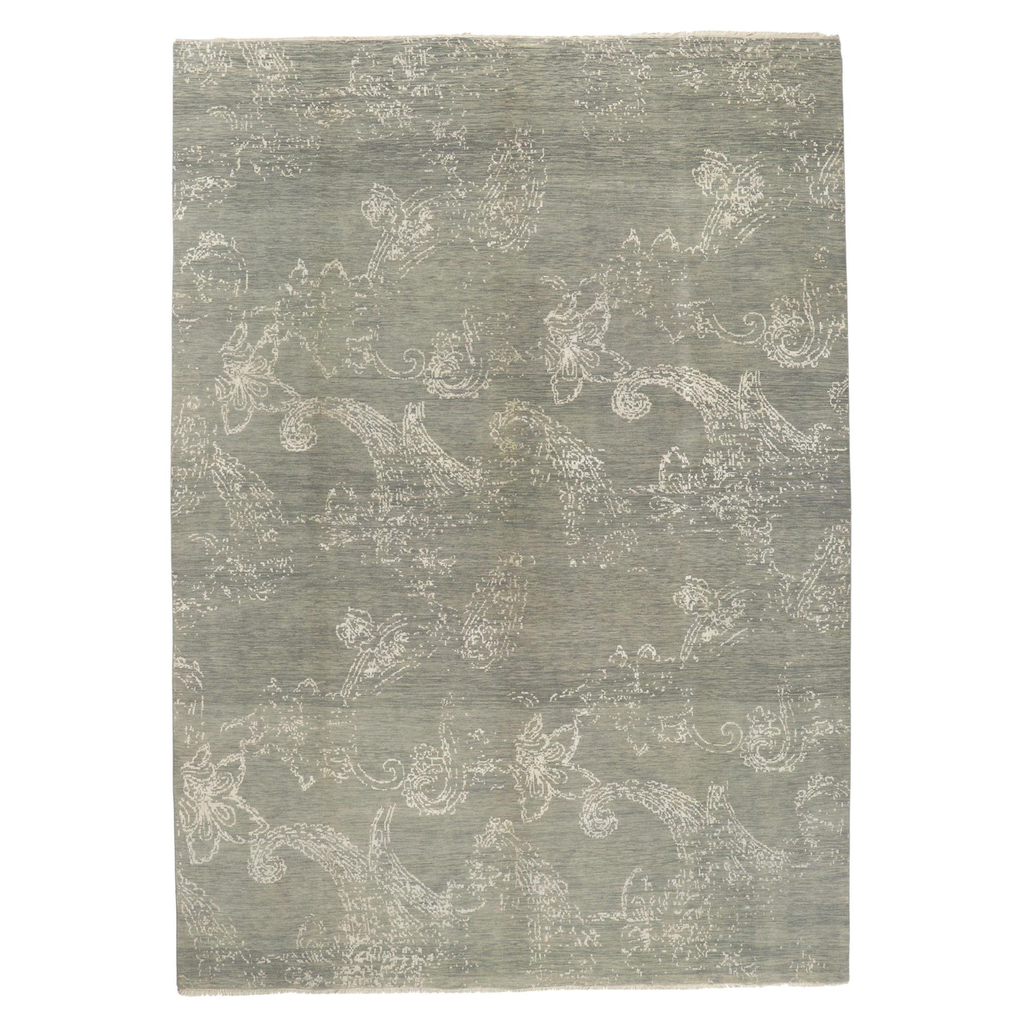 New Gray Transitional Area Rug with Modern Erased Design