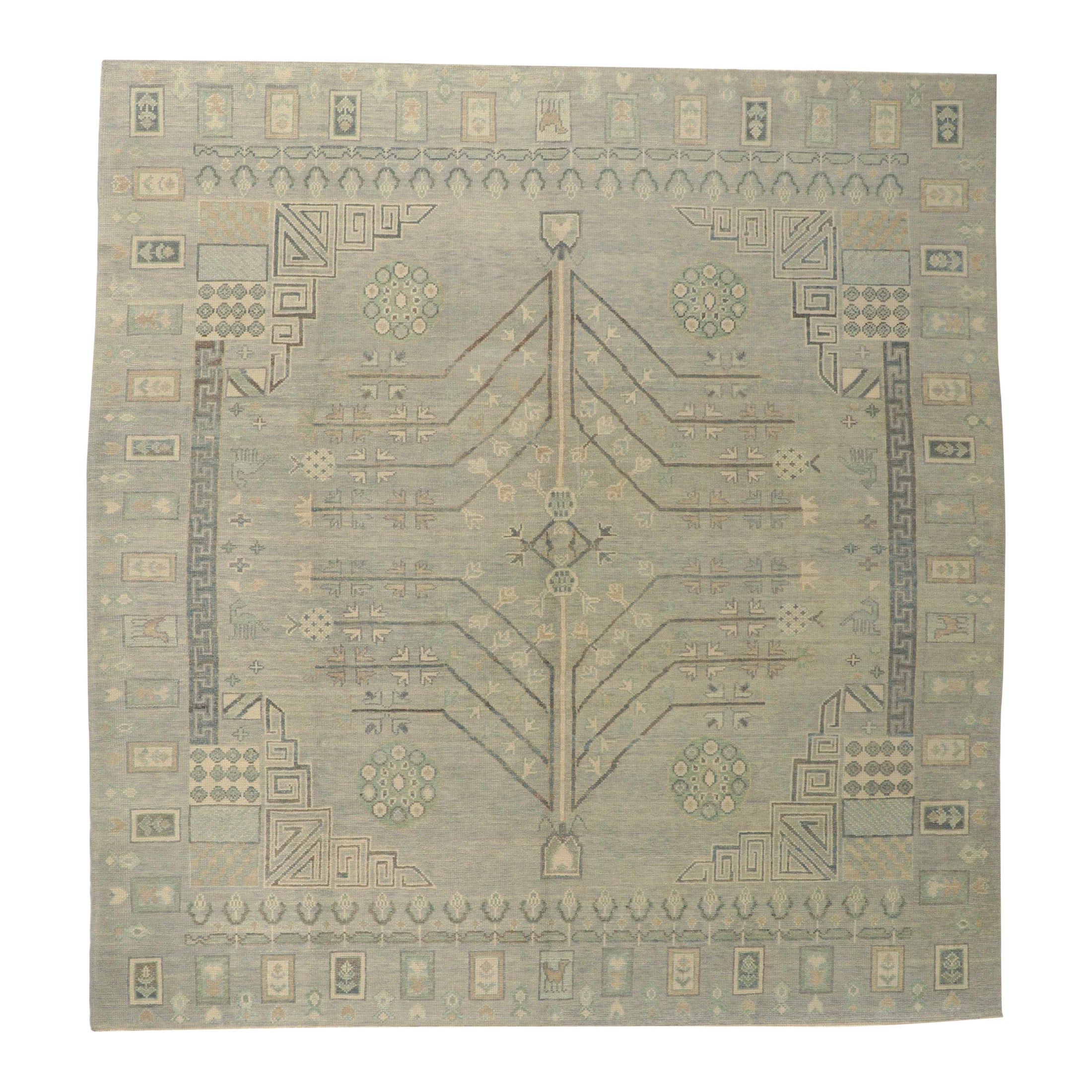 New Grayish-Blue Turkish Oushak Square Area Rug with Modern Style For Sale