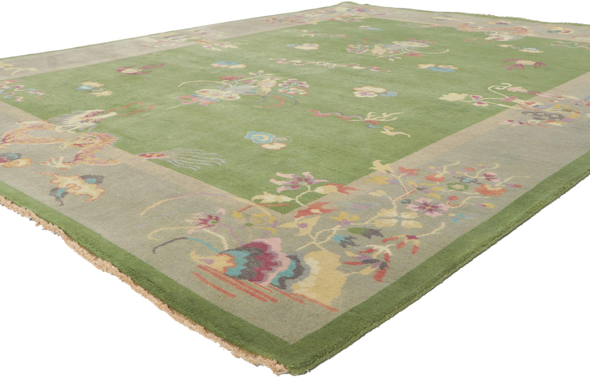 30922 New Chinese Art Deco Rug with Maximalist Style, 07'10 x 09'11.
Emanating maximalism with incredible detail and lavish texture, this Chinese Art Deco style rug is a captivating vision of woven beauty. The mythological imagery and vibrant