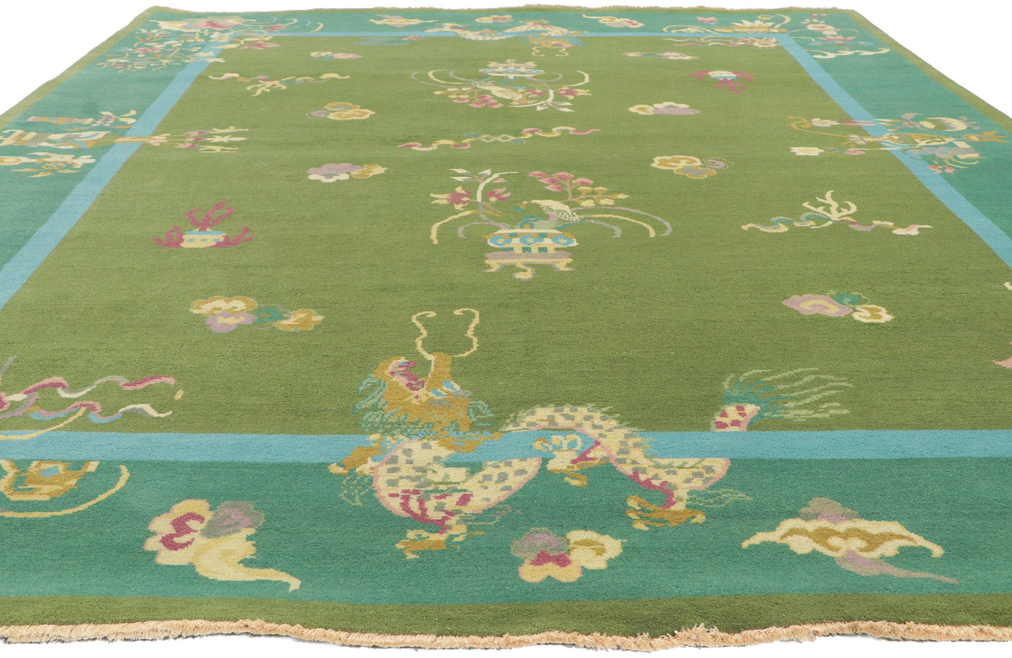 Art déco Nouveau tapis Art Déco chinois vert avec style Maximalist en vente