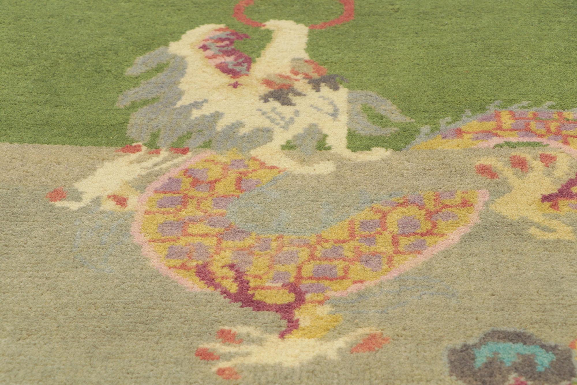 Nueva Alfombra Art Decó China Contemporánea Verde, 07'10 x 09'11 Anudado a mano en venta