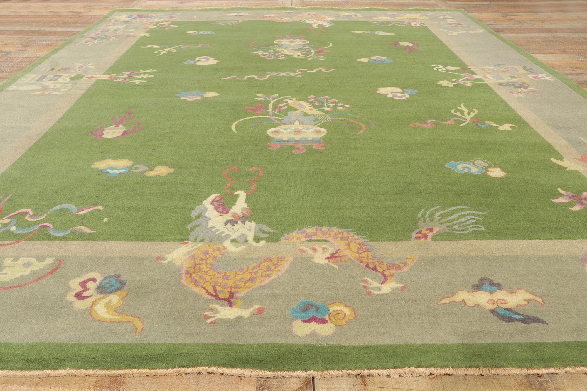 Nueva Alfombra Pictórica Art Decó China Verde Siglo XXI y contemporáneo en venta