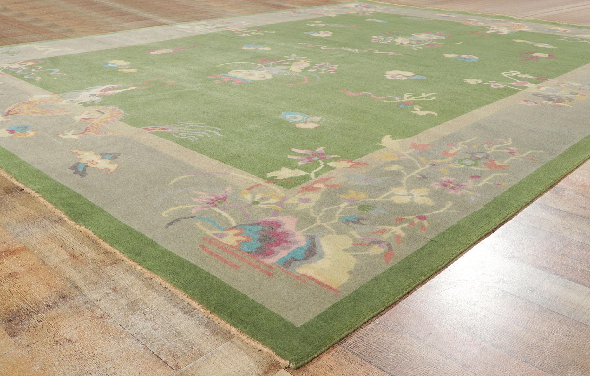Nueva Alfombra Pictórica Art Decó China Verde Lana en venta