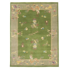 New Green Chinese Art Deco Rug with Maximalist Style