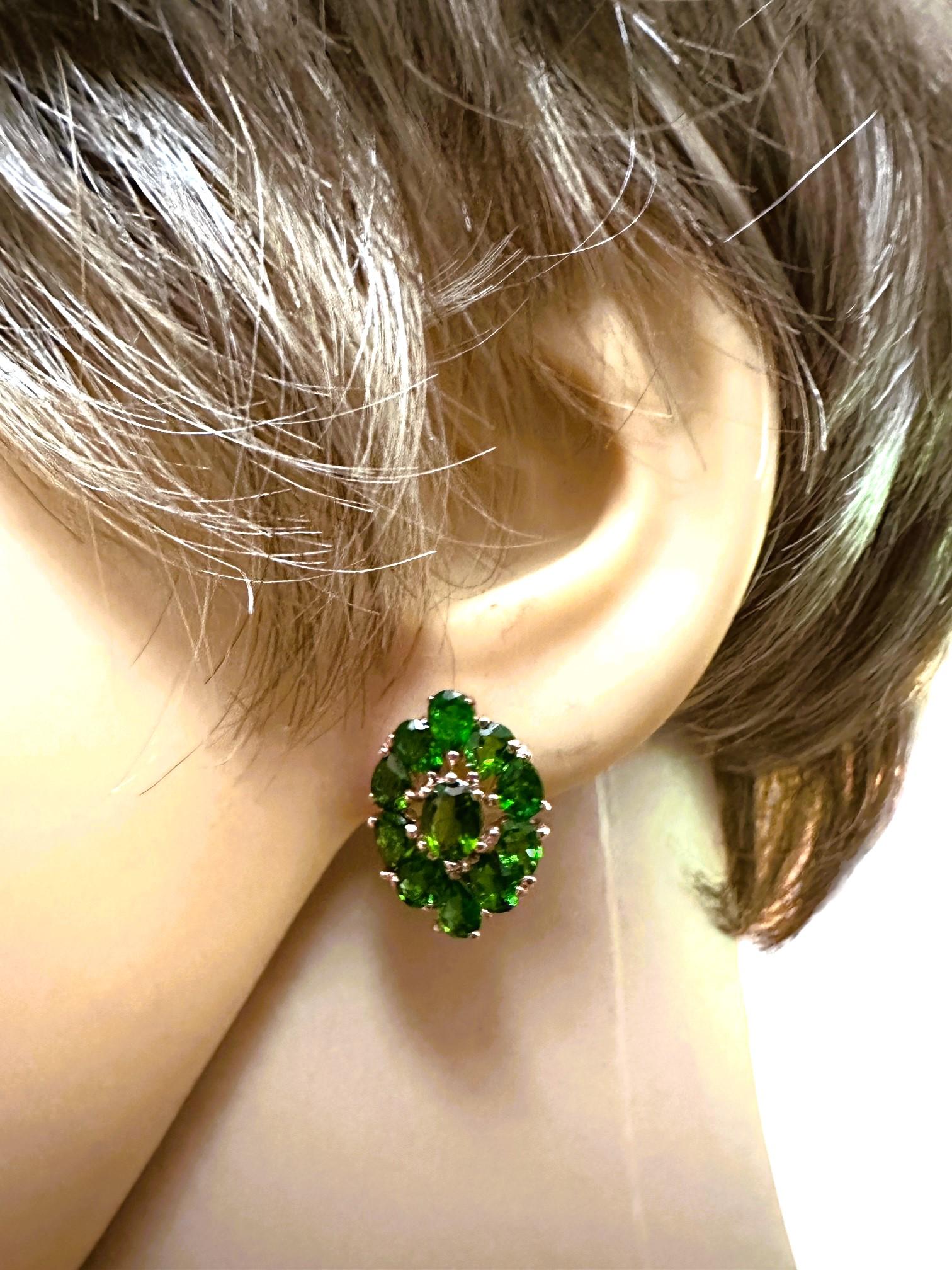 New Green Chrome Diopside RGold Plated Sterling Post Earrings For Sale 1