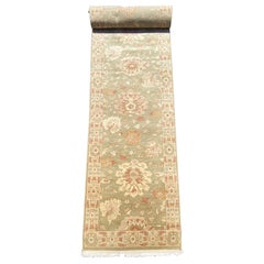 Vintage New Green Ivory Floral Persian Style Narrow Runner Rug 3 x 10.3 ft.