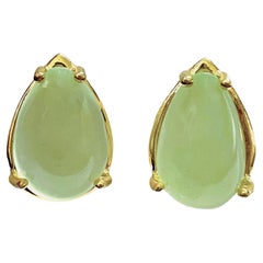 New Green Prehnite 18k Yellow Gold Plated Sterling Post Earrings