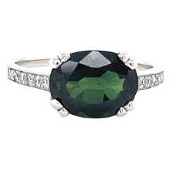 New Green Sapphire Diamond Platinum East West Ring