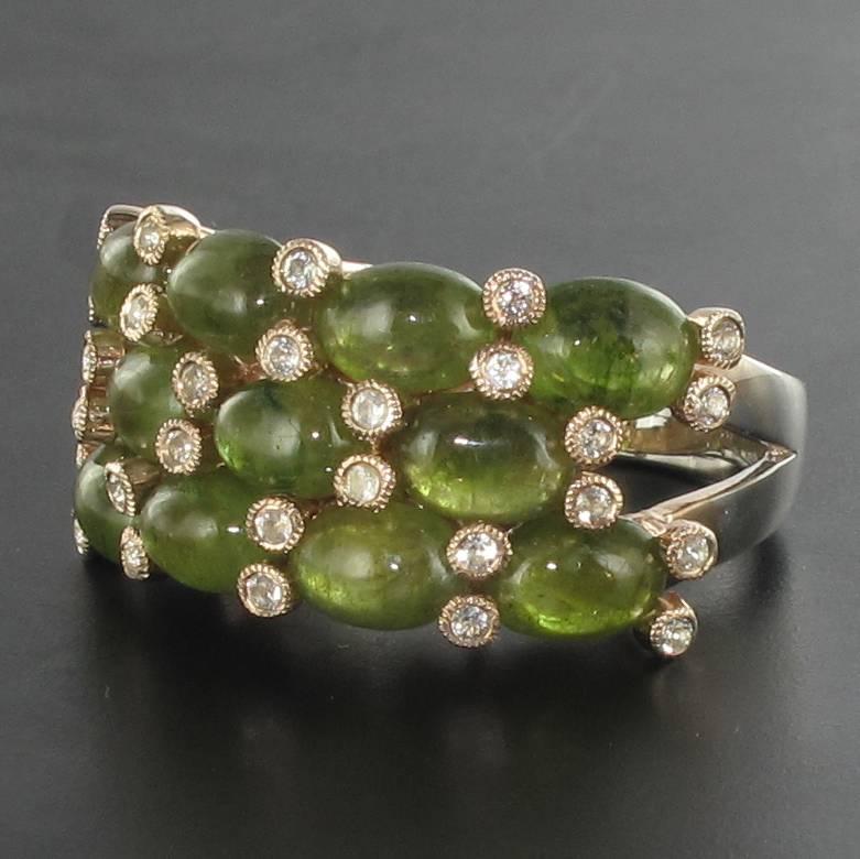 Modern New Green Sapphire White Topaz Silver Ring by Baume