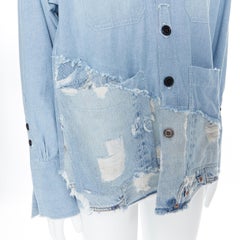 new GREG LAUREN 50/50 Chambray Denim Boxy Studio Shirt blue distressed top S