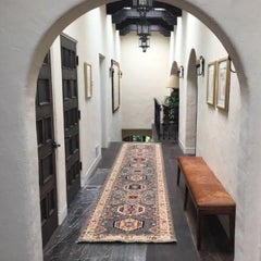 New Grey Afghan Serapi-Style Runner Rug, Hand-Knotted Wool, 3'x12'