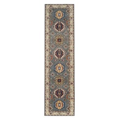 New Grey Afghan Serapi-Style Runner Rug, Hand-Knotted Wool, 3'x12'