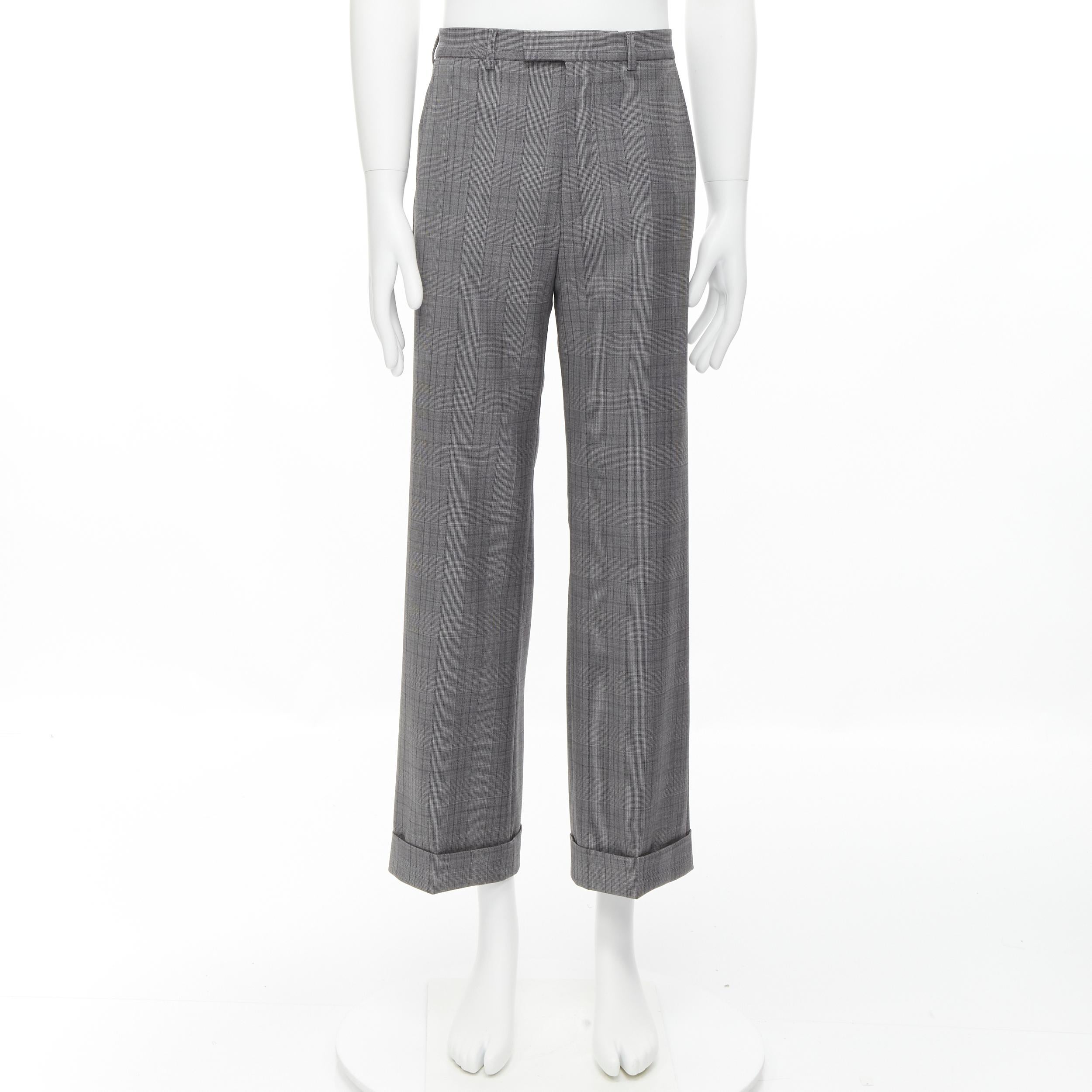 new GUCCI 100% wool checked cuffed wide leg trousers IT46R S For Sale 5