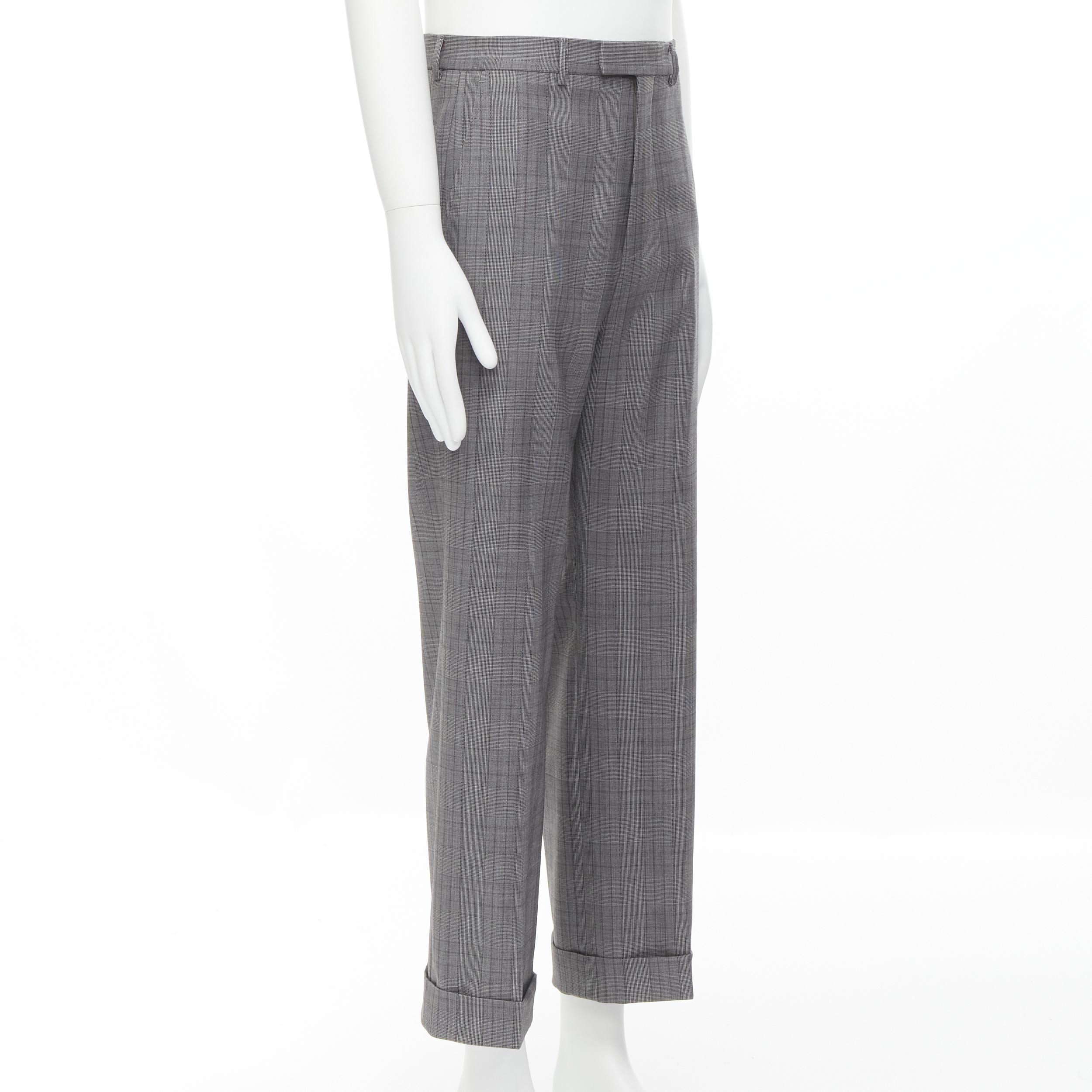 Gray new GUCCI 100% wool checked cuffed wide leg trousers IT46R S For Sale
