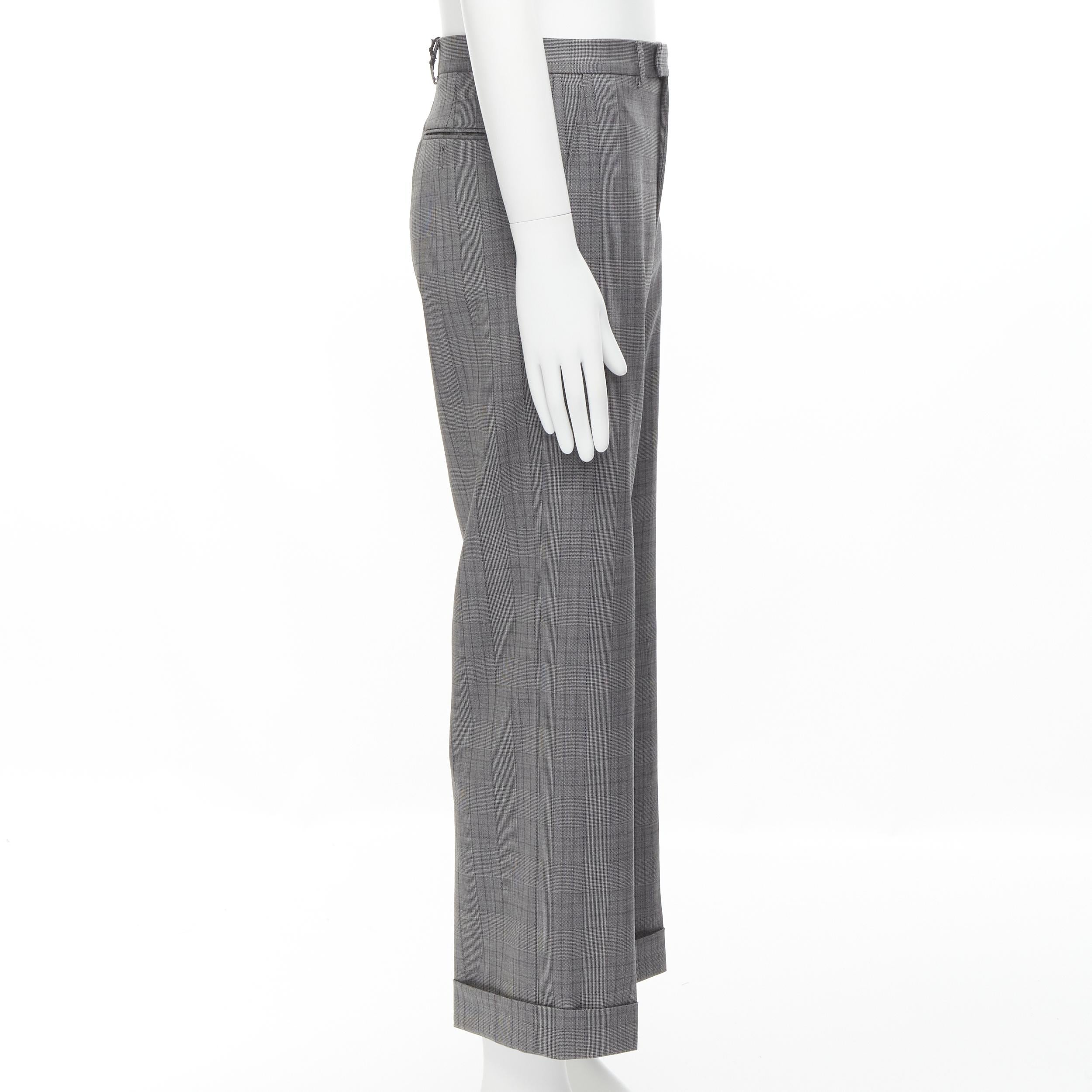 new GUCCI 100% wool checked cuffed wide leg trousers IT46R S In New Condition For Sale In Hong Kong, NT