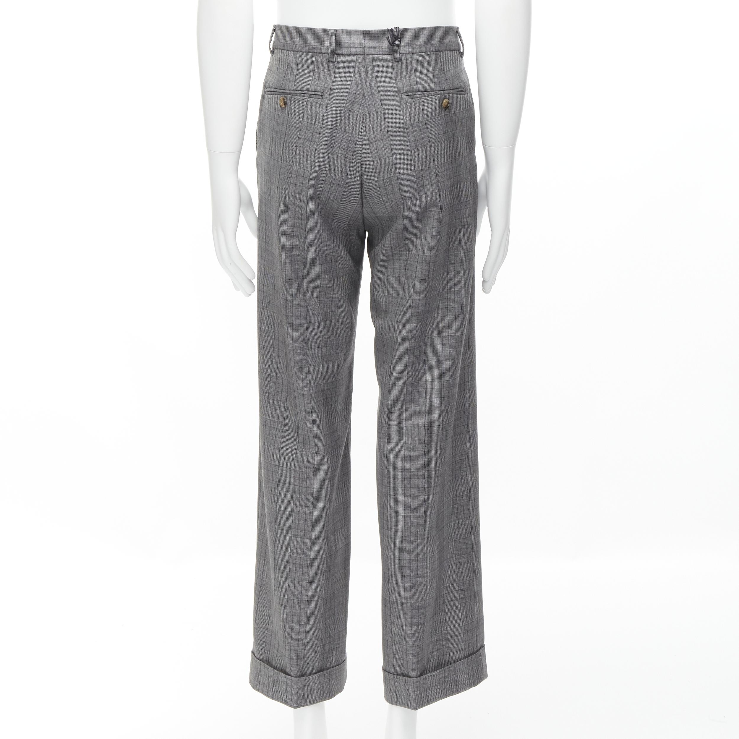 Men's new GUCCI 100% wool checked cuffed wide leg trousers IT46R S For Sale
