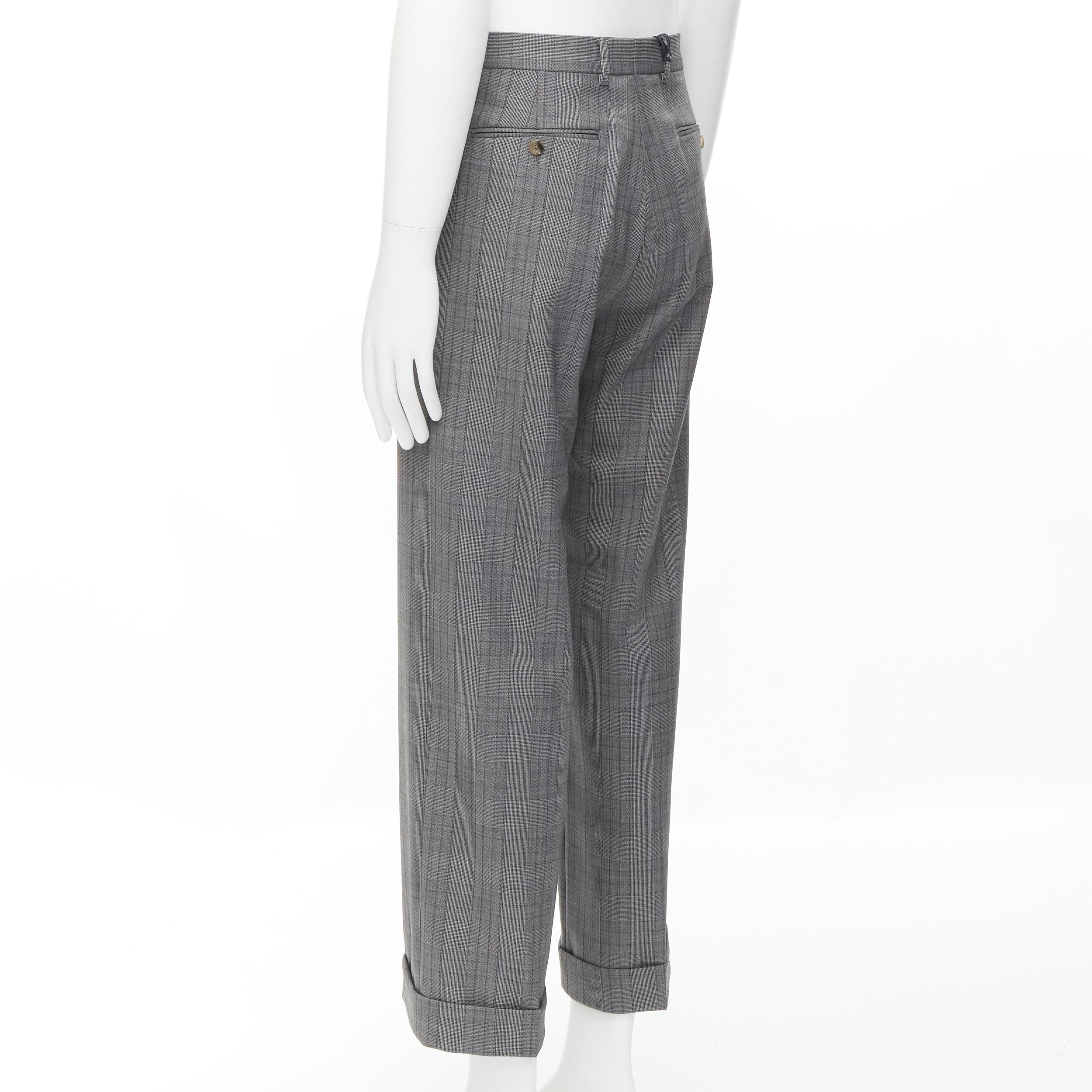 new GUCCI 100% wool checked cuffed wide leg trousers IT46R S For Sale 1