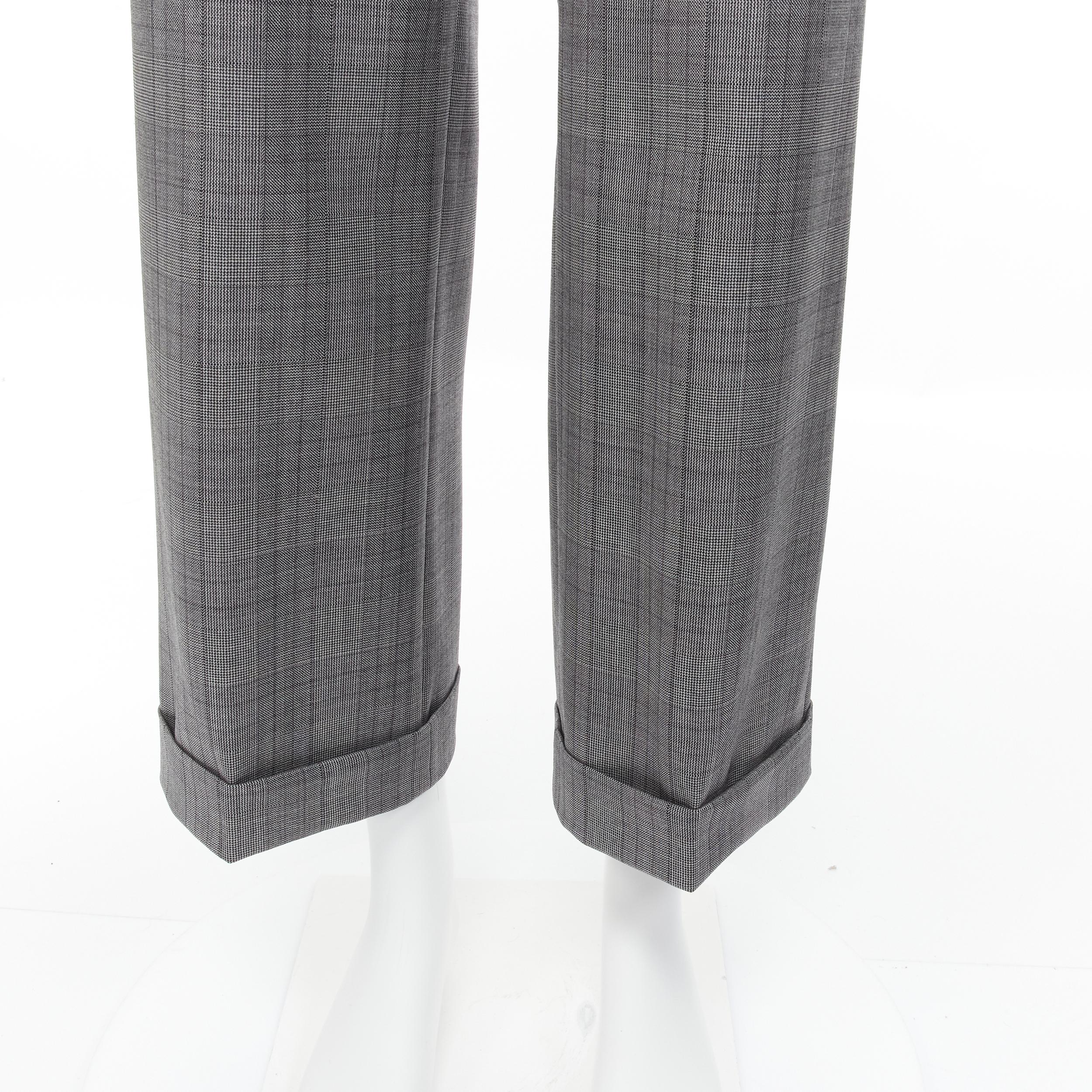 new GUCCI 100% wool checked cuffed wide leg trousers IT46R S For Sale 3