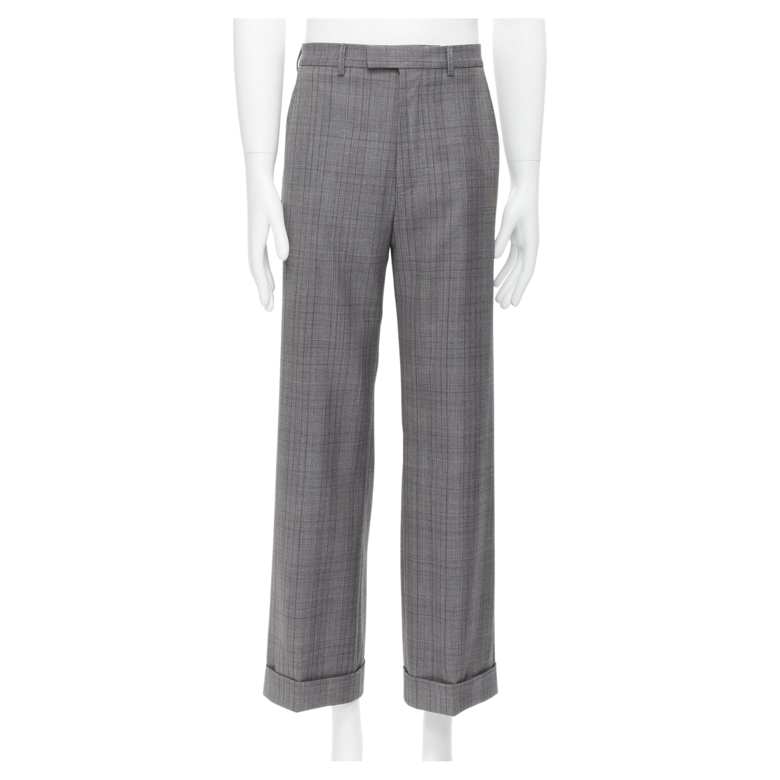 new GUCCI 100% wool checked cuffed wide leg trousers IT46R S For Sale