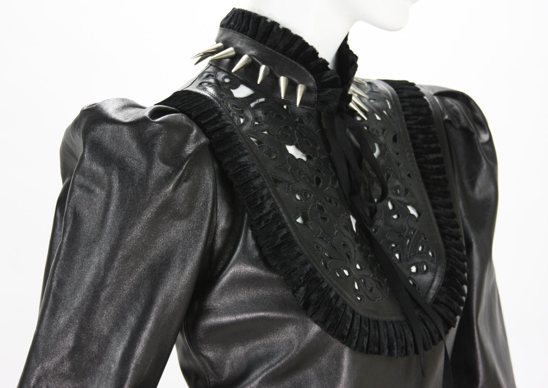 New Gucci $14000 Resort 2017 Gothic Black Laser-Cut Lamb Leather Dress It. 40 3