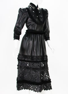 New Gucci $14000 Resort 2017 Gothic Black Laser-Cut Lamb Leather Dress It. 40