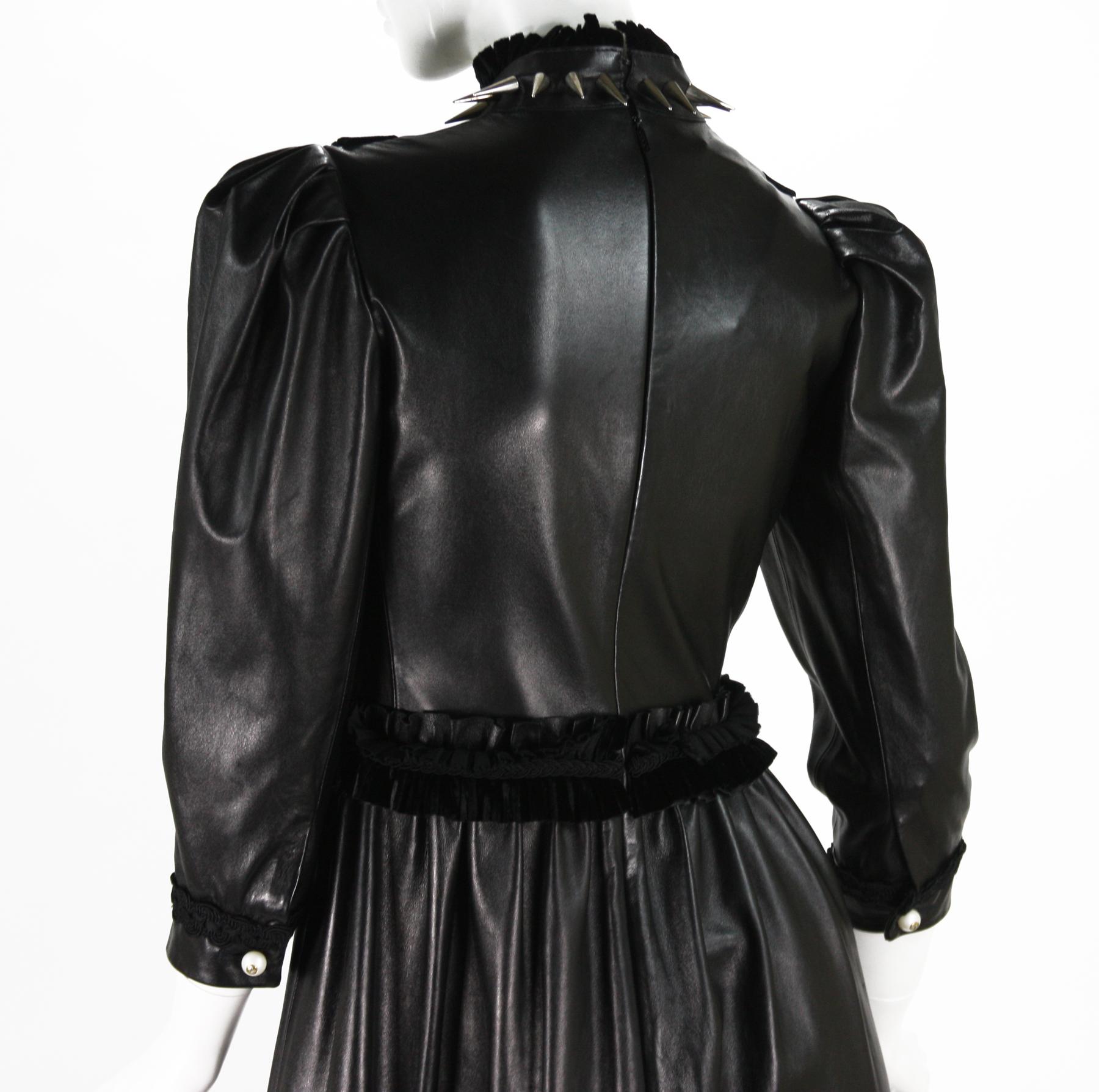 Women's New Gucci $14000 Resort 2017 Gothic Black Laser-Cut Lamb Leather Dress It. 40