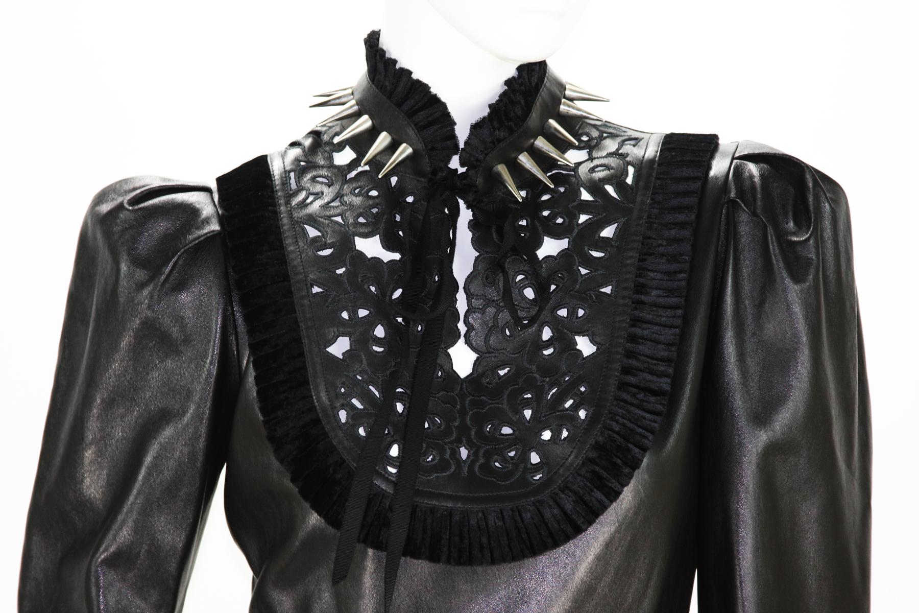New Gucci $14000 Resort 2017 Gothic Black Laser-Cut Lamb Leather Dress It. 40 1