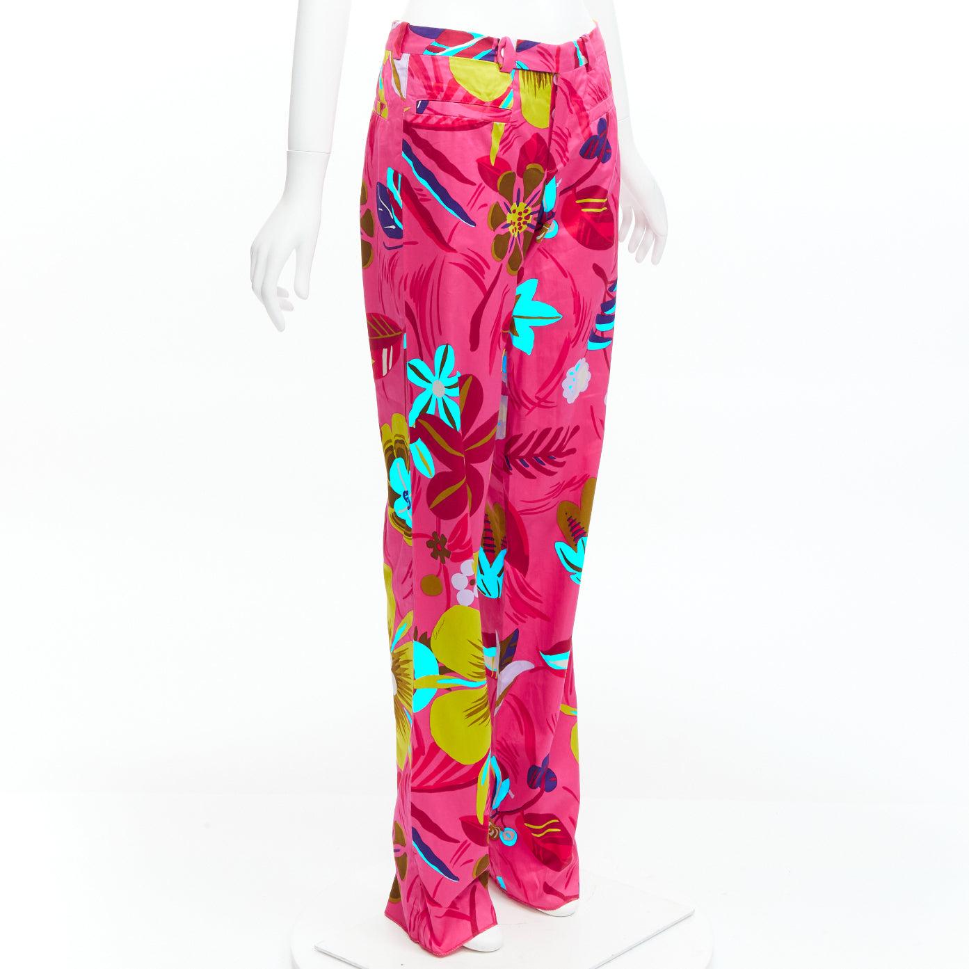 new GUCCI 1999 Tom Ford Vintage pink tropical floral straight pants IT40 S In New Condition For Sale In Hong Kong, NT