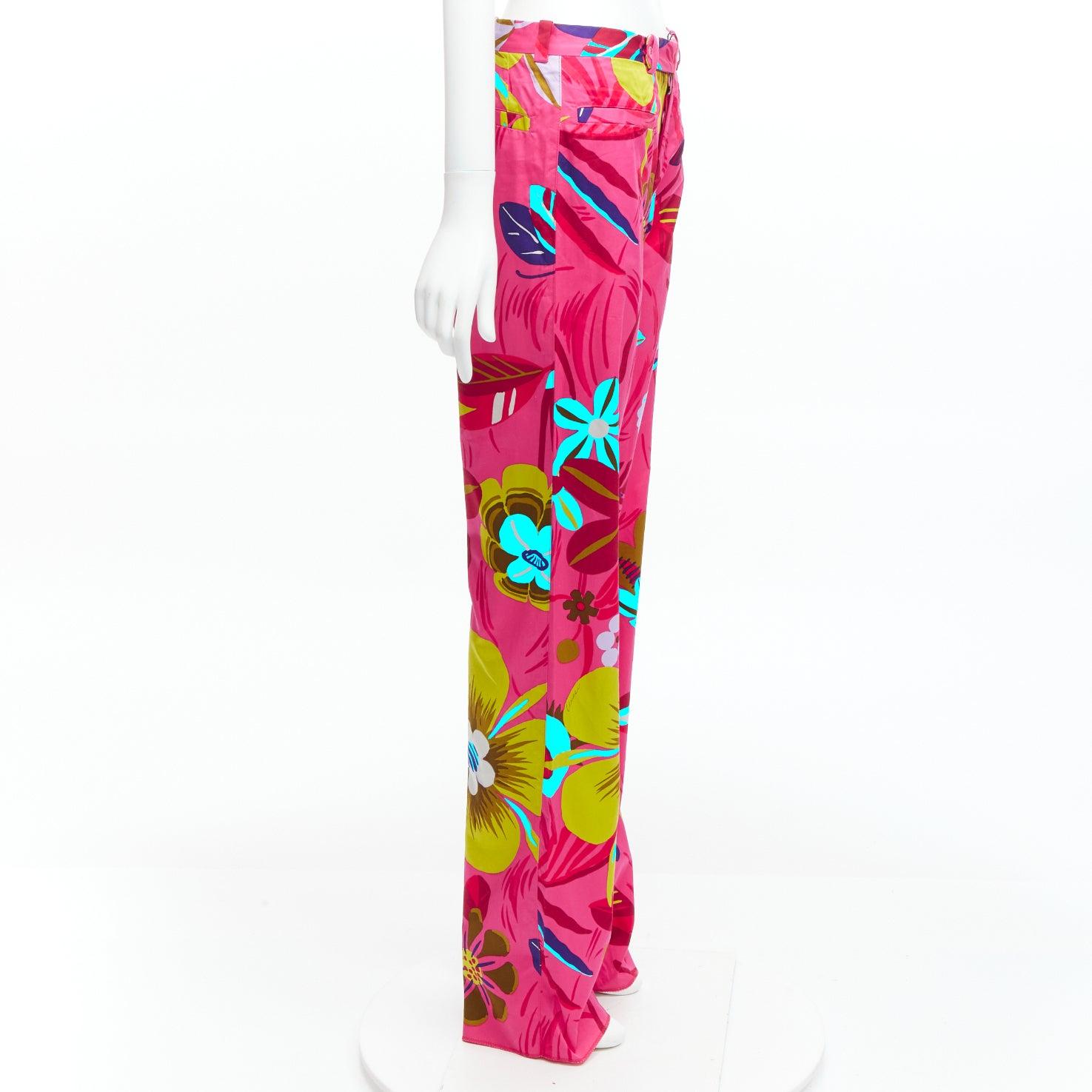 Women's new GUCCI 1999 Tom Ford Vintage pink tropical floral straight pants IT40 S For Sale