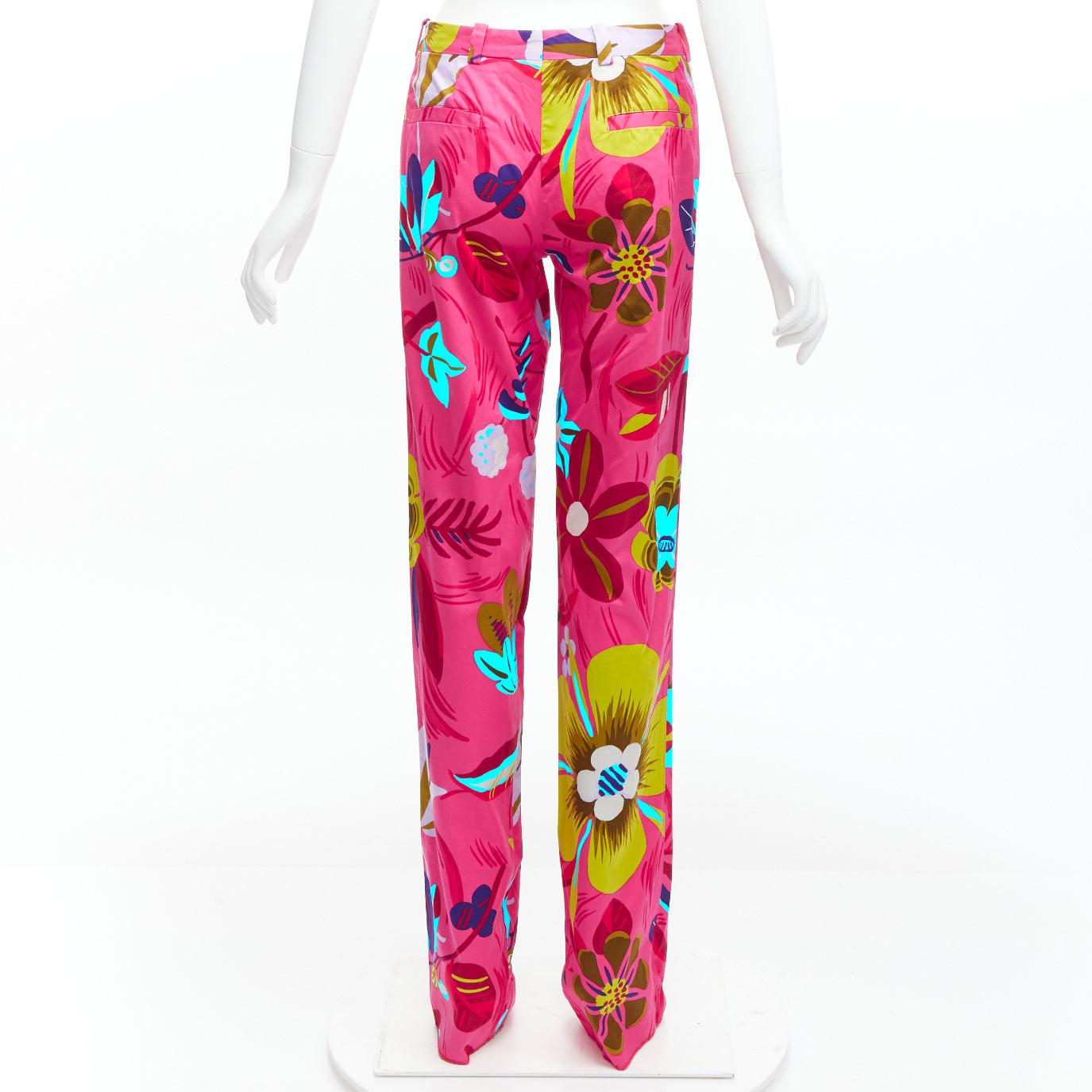 new GUCCI 1999 Tom Ford Vintage pink tropical floral straight pants IT40 S For Sale 1
