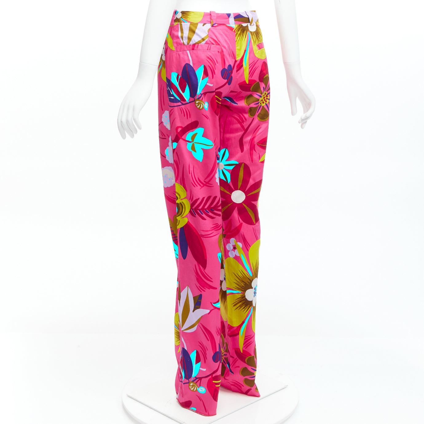 new GUCCI 1999 Tom Ford Vintage pink tropical floral straight pants IT40 S For Sale 2