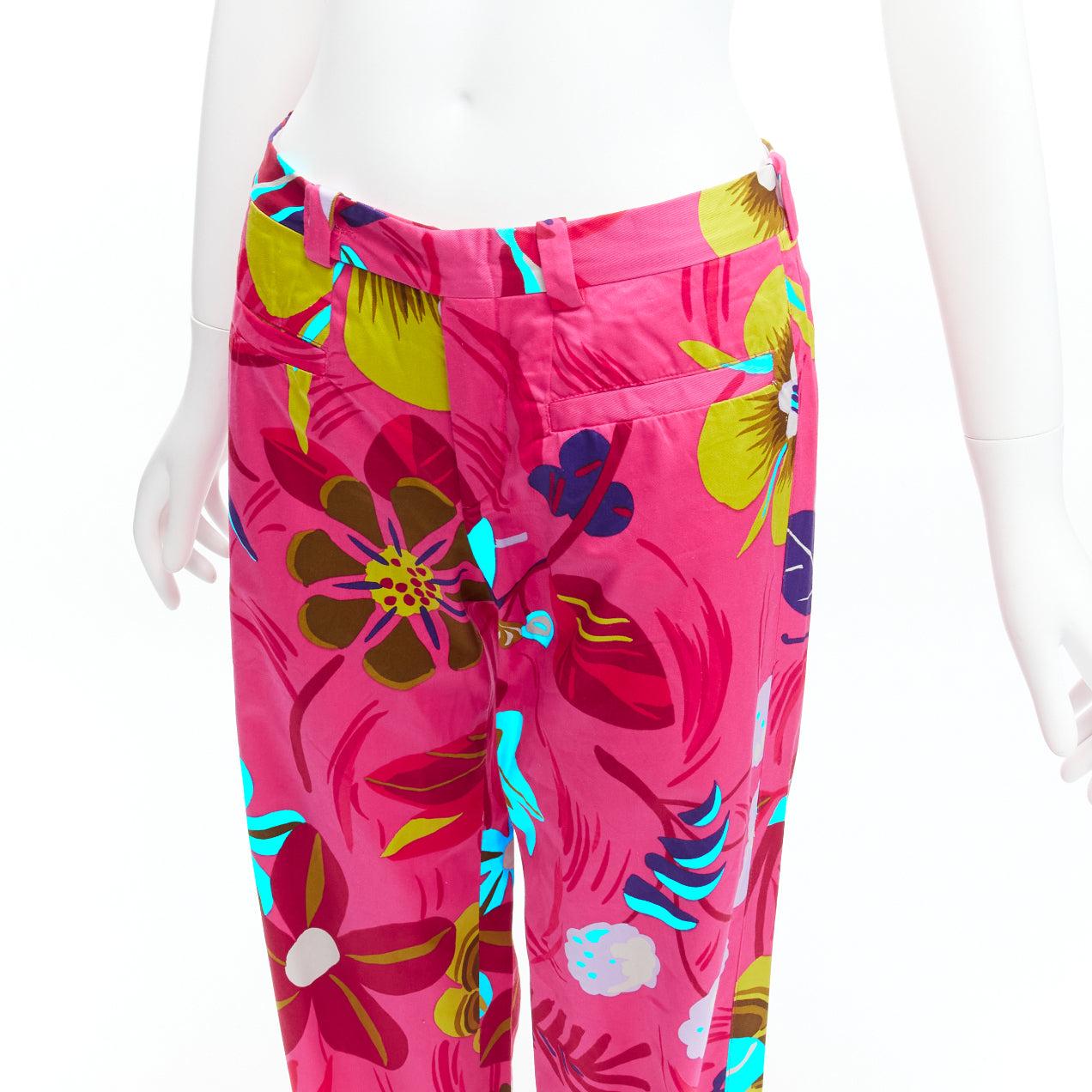 new GUCCI 1999 Tom Ford Vintage pink tropical floral straight pants IT40 S For Sale 3