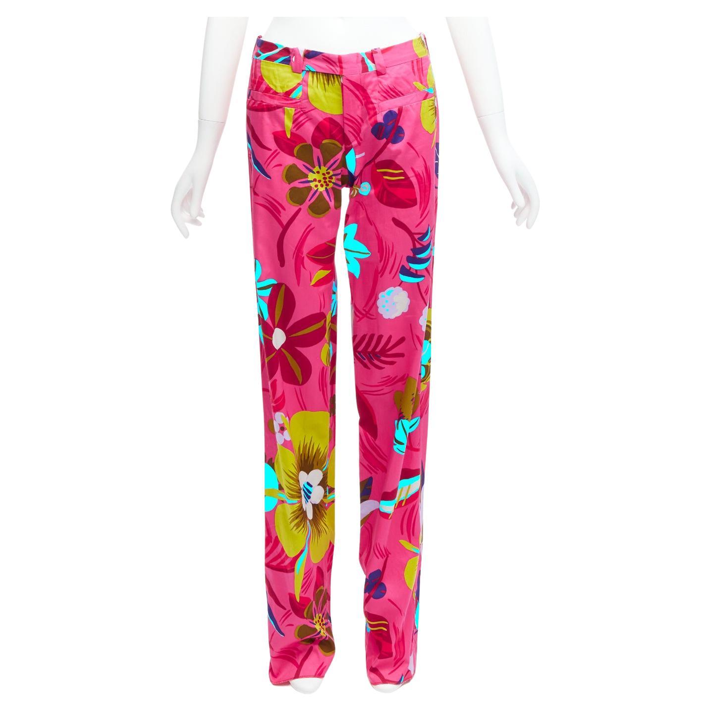 new GUCCI 1999 Tom Ford Vintage pink tropical floral straight pants IT40 S For Sale