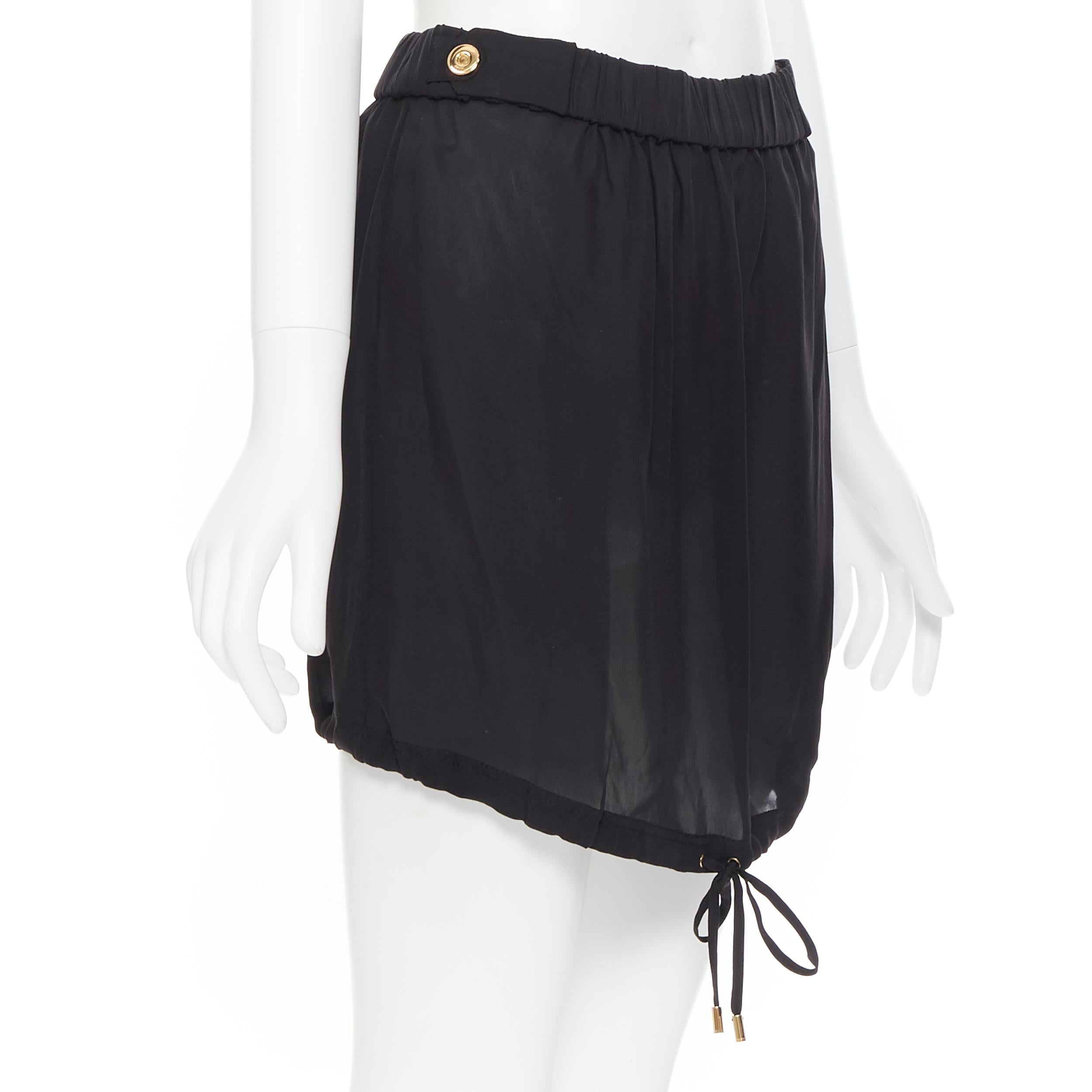 Black new GUCCI 2008 100% silk black drawstring hem elasticated waist mini skirt IT38