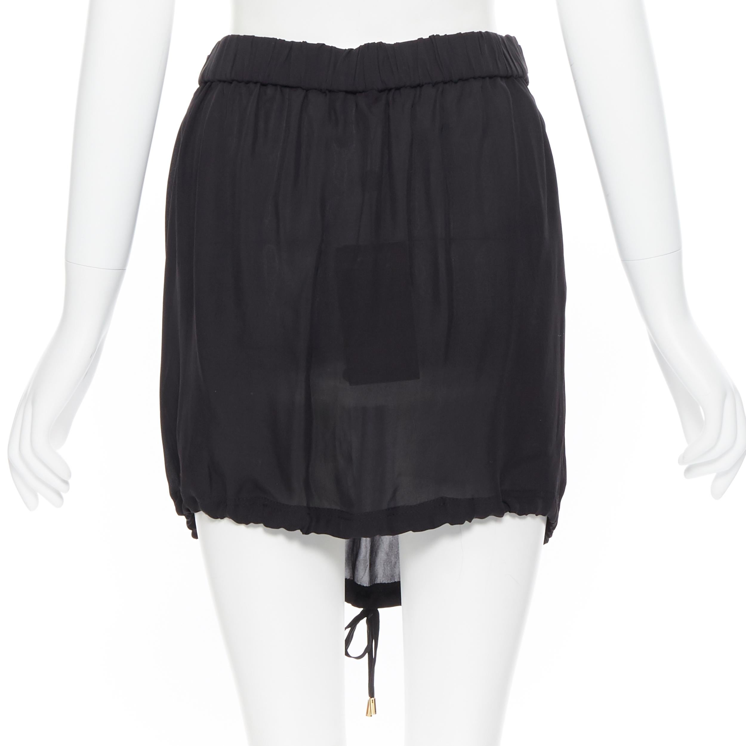 Women's new GUCCI 2008 100% silk black drawstring hem elasticated waist mini skirt IT38