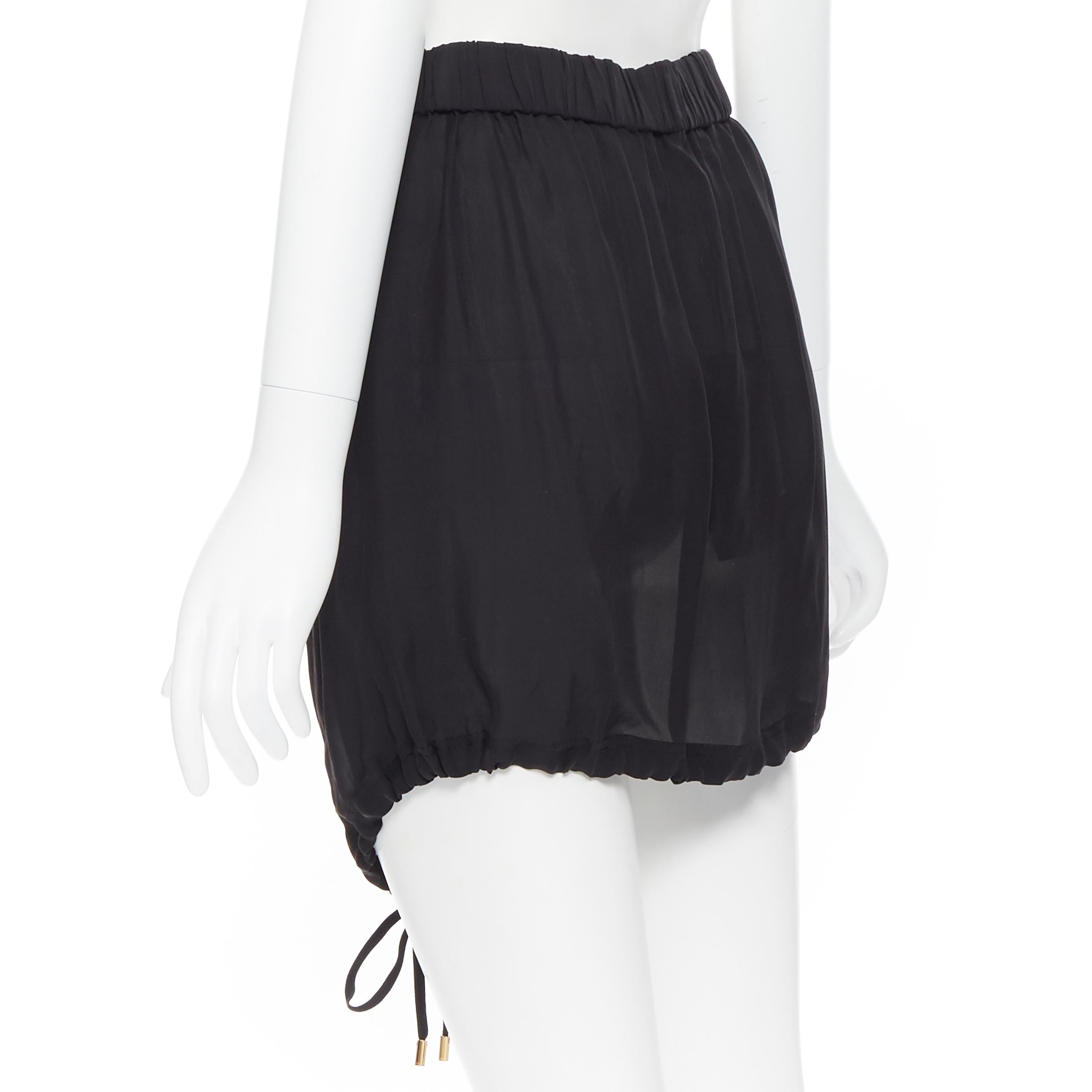 new GUCCI 2008 100% silk black drawstring hem elasticated waist mini skirt IT38 1