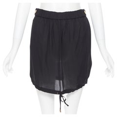 new GUCCI 2008 100% silk black drawstring hem elasticated waist mini skirt IT38